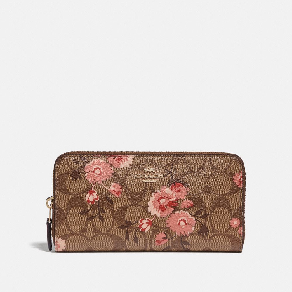 COACH F78018 - ACCORDION ZIP WALLET IN SIGNATURE CANVAS WITH PRAIRIE DAISY CLUSTER PRINT KHAKI CORAL MULTI/IMITATION GOLD