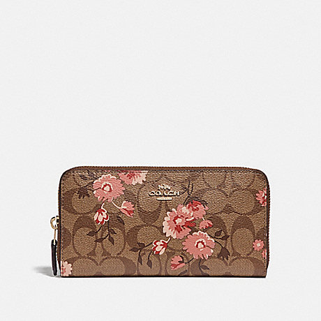 COACH F78018 ACCORDION ZIP WALLET IN SIGNATURE CANVAS WITH PRAIRIE DAISY CLUSTER PRINT KHAKI CORAL MULTI/IMITATION GOLD