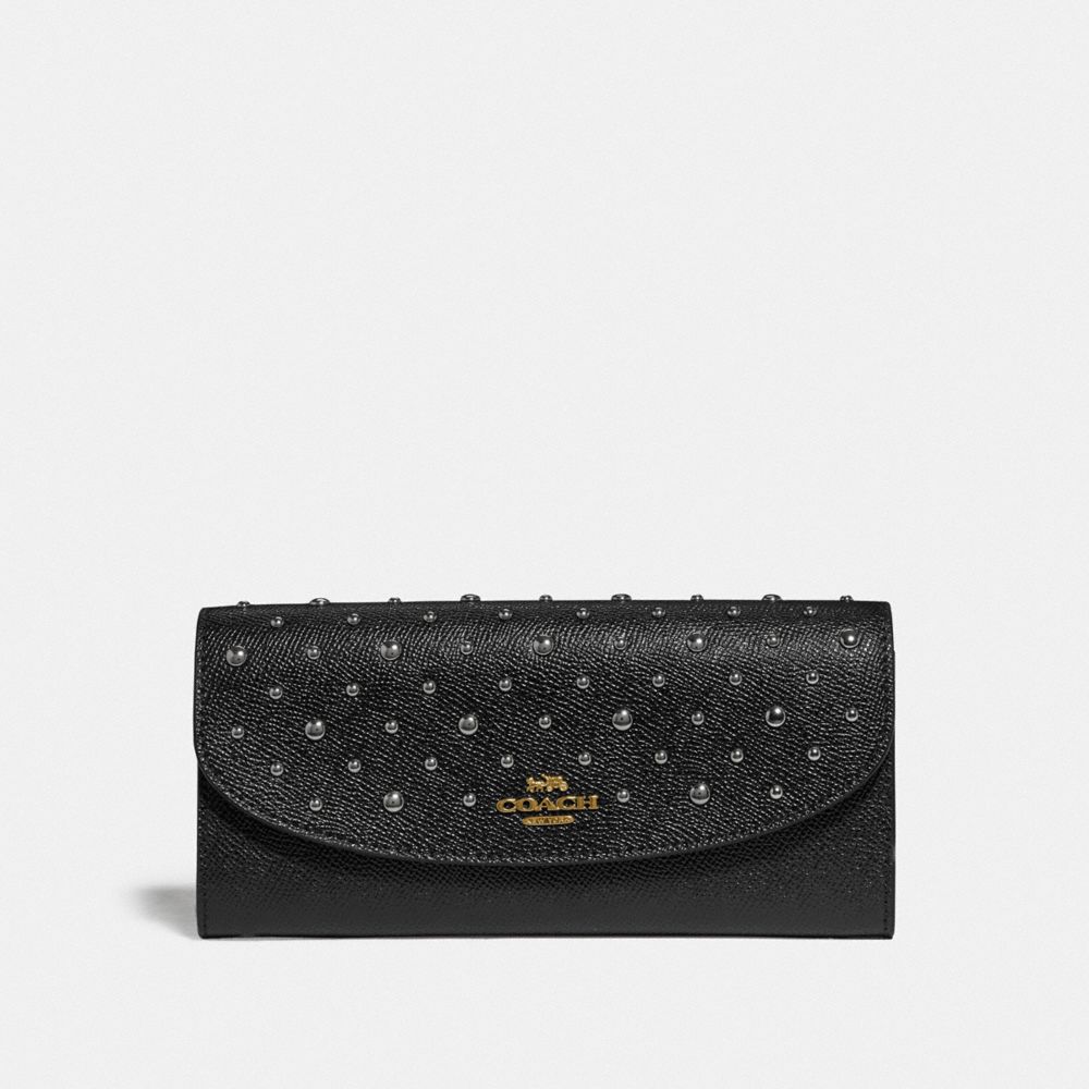 COACH SLIM ENVELOPE WALLET WITH RIVETS - BLACK/IMITATION GOLD - F78024