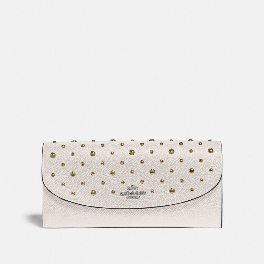 COACH F78024 SLIM ENVELOPE WALLET WITH RIVETS CHALK/SILVER