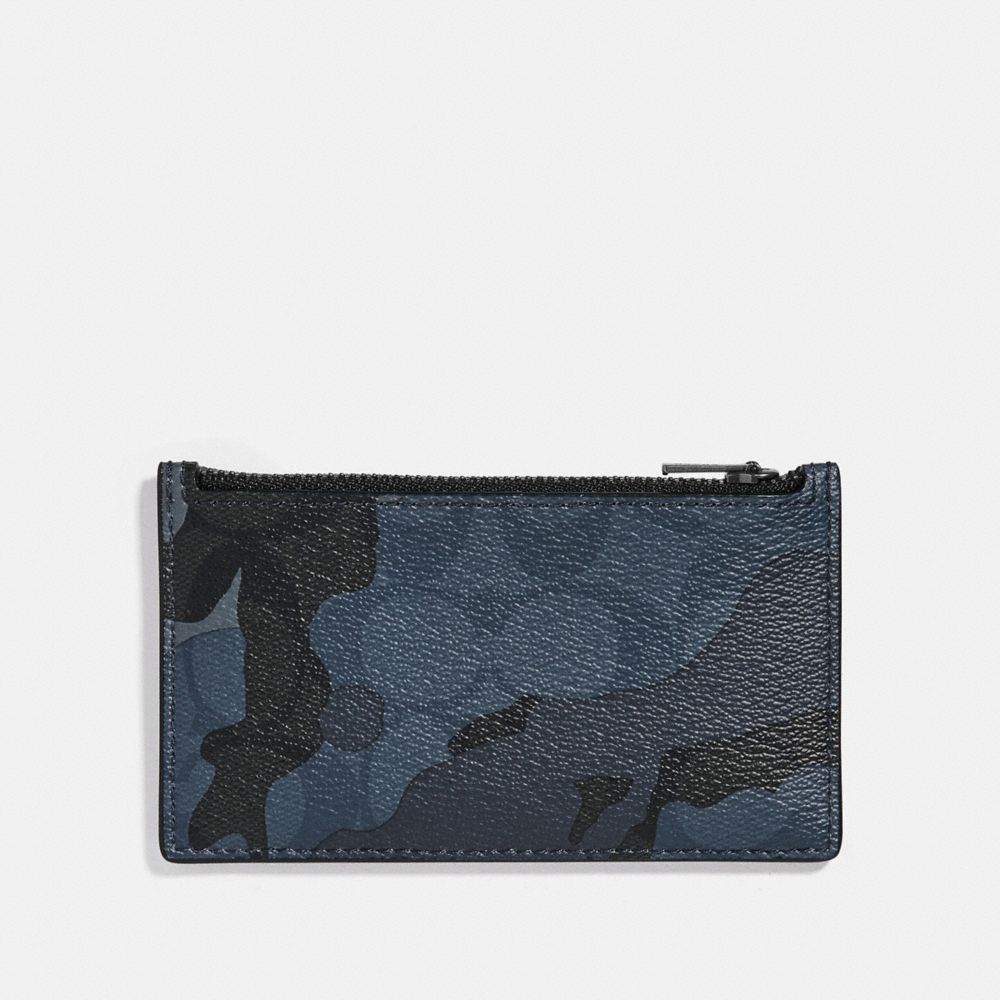 COACH F78034 - ZIP CARD CASE IN SIGNATURE CANVAS WITH CAMO PRINT BLUE MULTI/BLACK ANTIQUE NICKEL