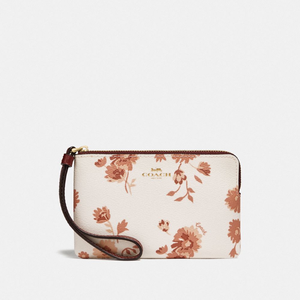 COACH F78037 - CORNER ZIP WRISTLET WITH PRAIRIE DAISY CLUSTER PRINT CHALK MULTI/IMITATION GOLD