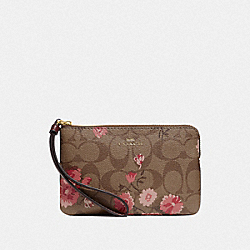 COACH F78045 - CORNER ZIP WRISTLET IN SIGNATURE CANVAS WITH PRAIRIE DAISY CLUSTER PRINT KHAKI CORAL MULTI/IMITATION GOLD