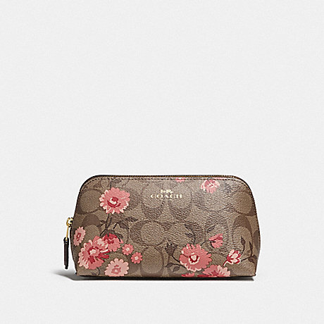 COACH F78046 COSMETIC CASE 17 IN SIGNATURE CANVAS WITH PRAIRIE DAISY CLUSTER PRINT KHAKI CORAL MULTI/IMITATION GOLD