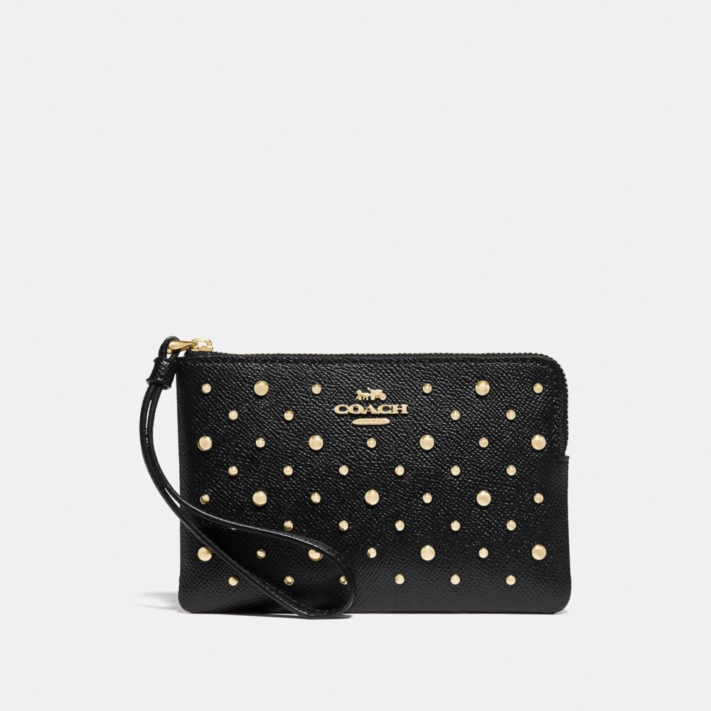 CORNER ZIP WRISTLET WITH RIVETS - BLACK/IMITATION GOLD - COACH F78050