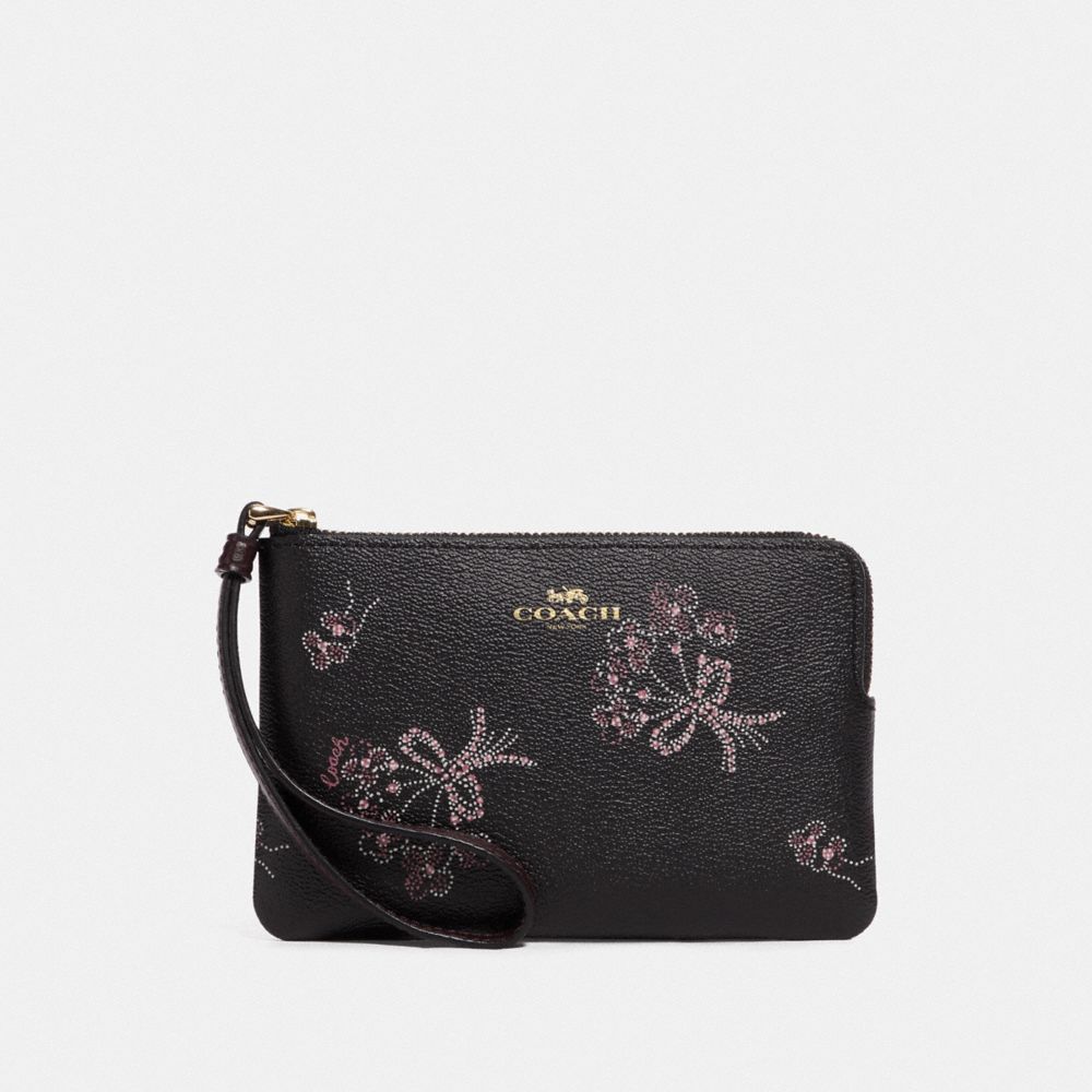 CORNER ZIP WRISTLET WITH RIBBON BOUQUET PRINT - F78093 - IM/BLACK PINK MULTI