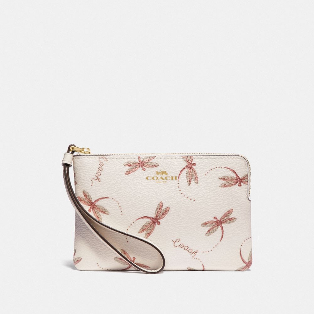 COACH F78096 CORNER ZIP WRISTLET WITH DRAGONFLY PRINT IM/CHALK-MULTI