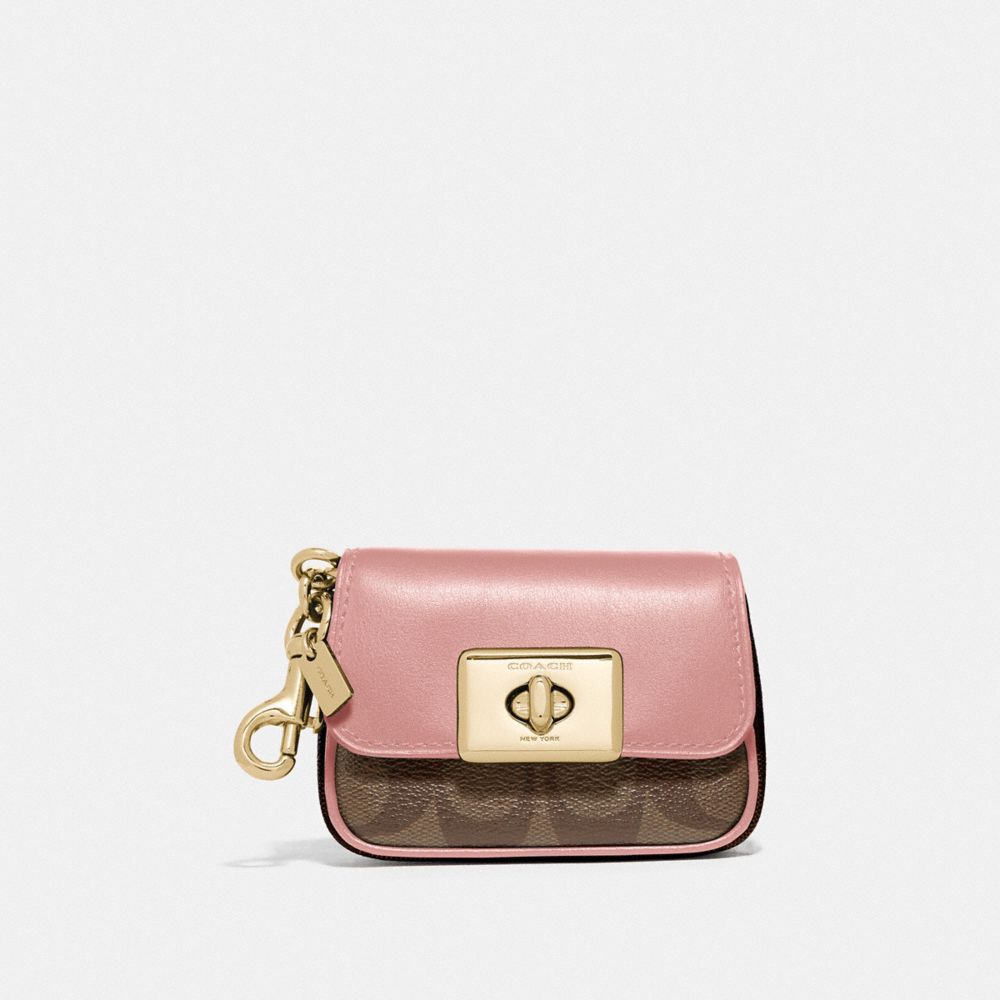 COACH F78098 MINI CASSIDY COIN CASE IN BLOCKED SIGNATURE CANVAS IM/KHAKI PINK PETAL