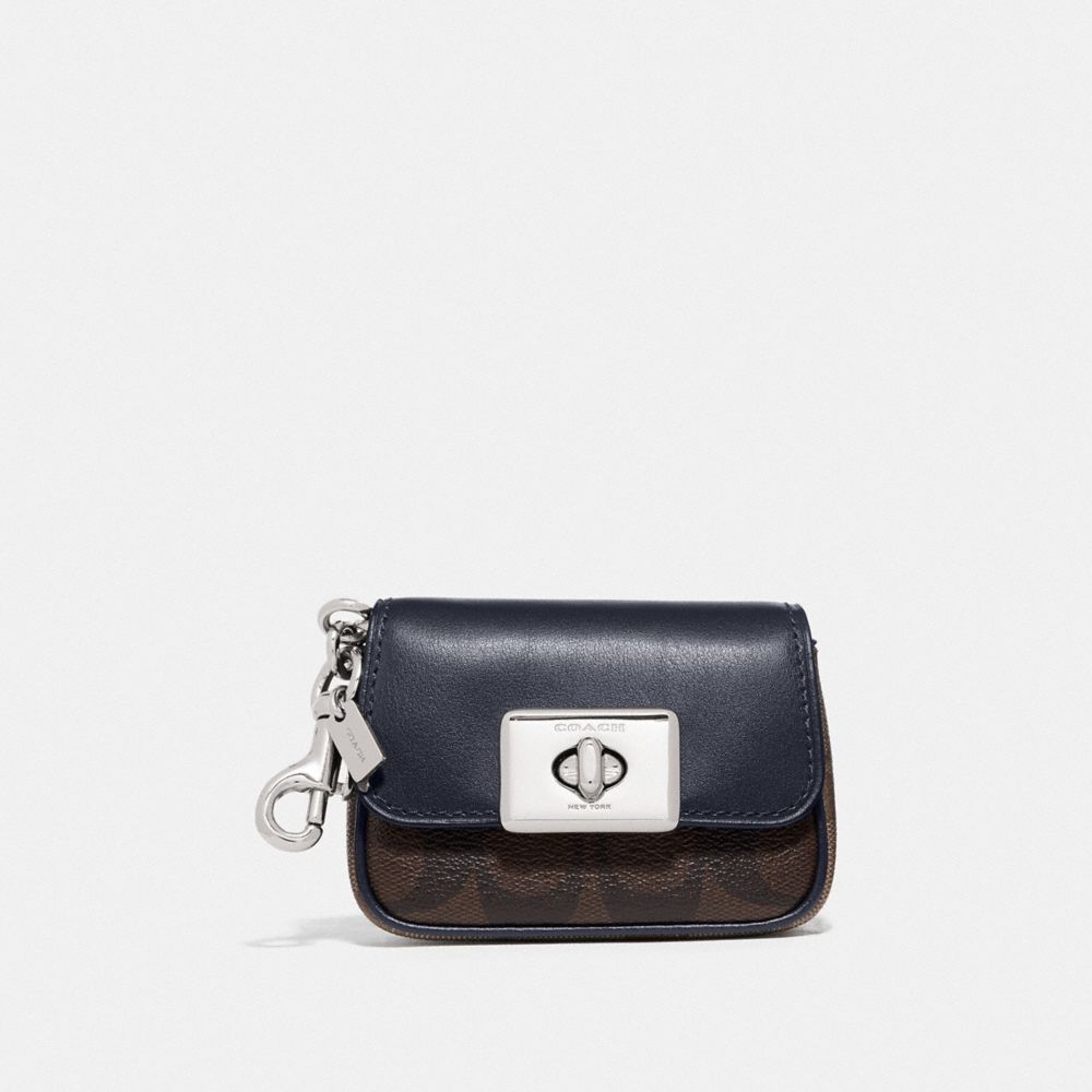 COACH F78098 Mini Cassidy Coin Case In Blocked Signature Canvas SV/BROWN MIDNIGHT