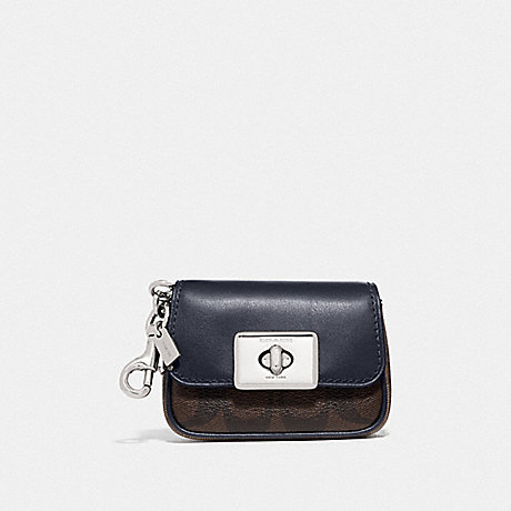 COACH F78098 MINI CASSIDY COIN CASE IN BLOCKED SIGNATURE CANVAS SV/BROWN-MIDNIGHT