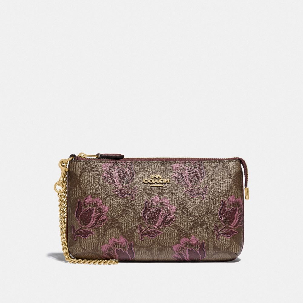 LARGE WRISTLET IN SIGNATURE CANVAS WITH DESERT TULIP PRINT - F78112 - IM/KHAKI PINK MULTI