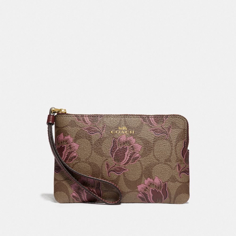 COACH F78113 - CORNER ZIP WRISTLET IN SIGNATURE CANVAS WITH DESERT TULIP PRINT IM/KHAKI PINK MULTI