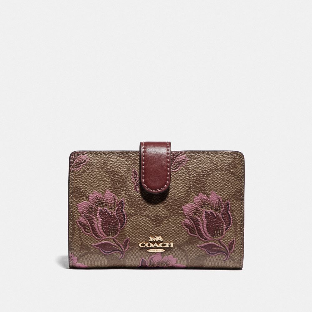 MEDIUM CORNER ZIP WALLET IN SIGNATURE CANVAS WITH DESERT TULIP PRINT - IM/KHAKI PINK MULTI - COACH F78118