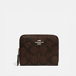 SMALL DOUBLE ZIP AROUND WALLET IN SIGNATURE CANVAS - BROWN/BLACK/GOLD - COACH F78144