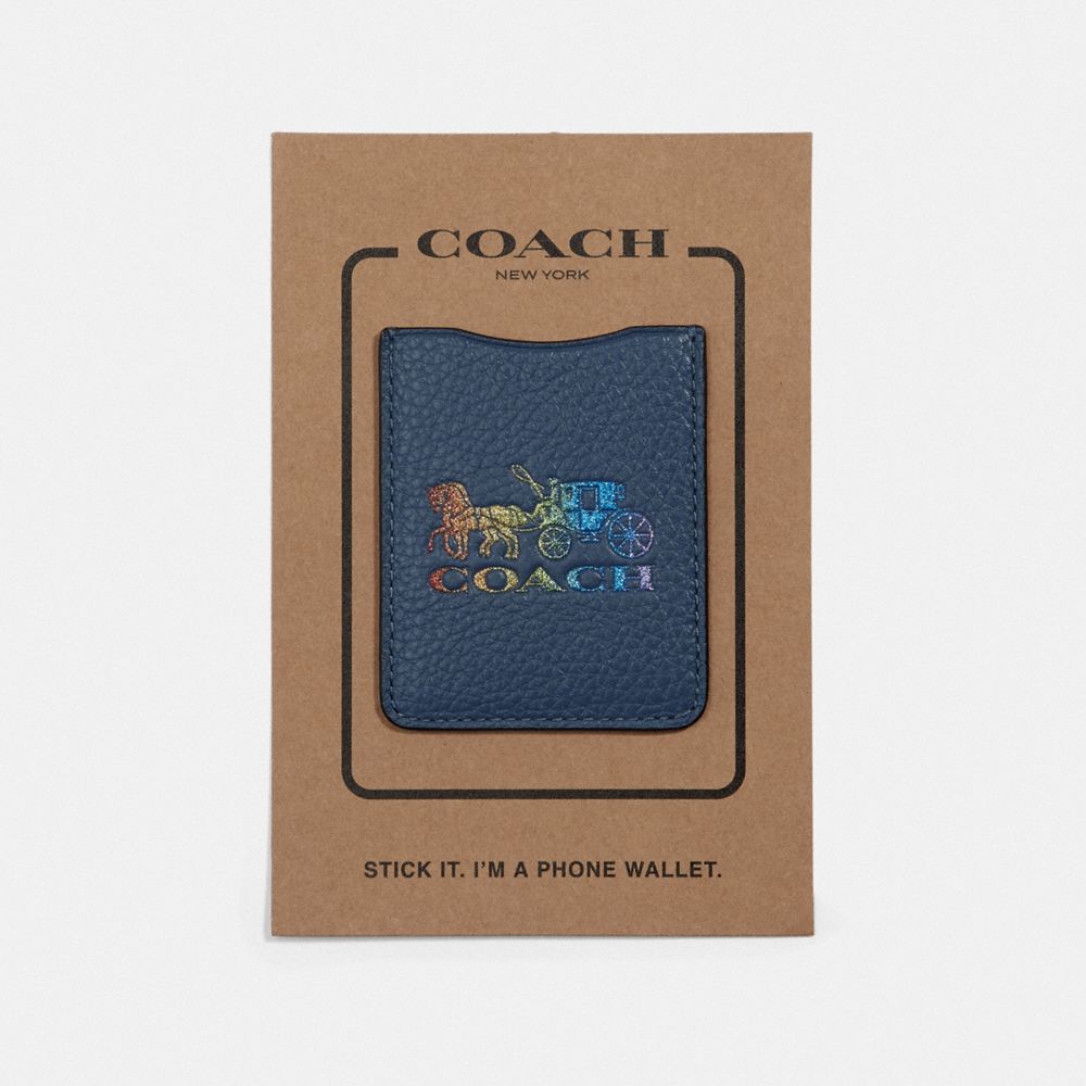 COACH F78199 Phone Pocket Sticker With Rainbow Horse And Carriage DENIM