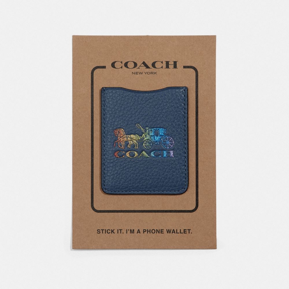 COACH F78199 PHONE POCKET STICKER WITH RAINBOW HORSE AND CARRIAGE DENIM