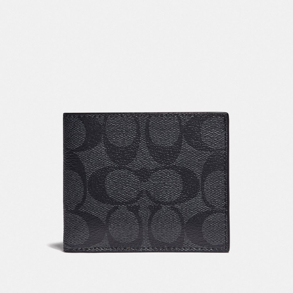 ID BILLFOLD WALLET IN COLORBLOCK SIGNATURE CANVAS - CHARCOAL/BLUE MULTI/BLACK ANTIQUE NICKEL - COACH F78201