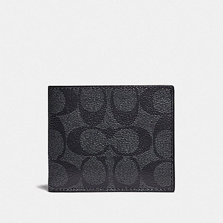 COACH F78201 ID BILLFOLD WALLET IN COLORBLOCK SIGNATURE CANVAS CHARCOAL/BLUE MULTI/BLACK ANTIQUE NICKEL