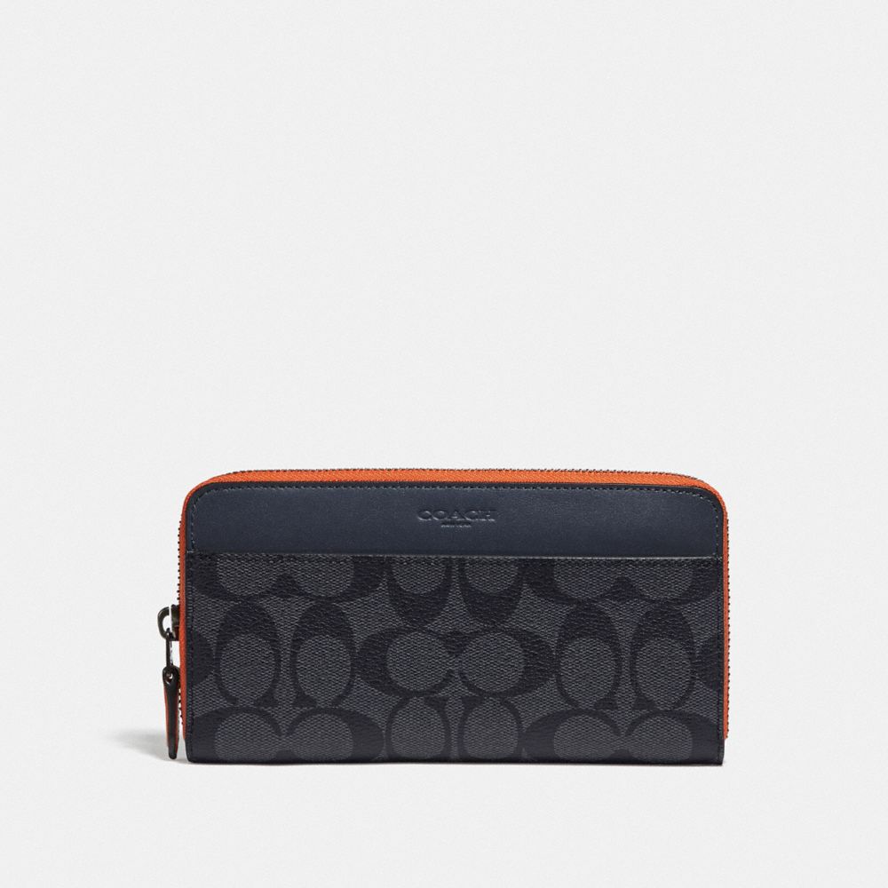 COACH ACCORDION WALLET IN COLORBLOCK SIGNATURE CANVAS - CHARCOAL/BLUE MULTI/BLACK ANTIQUE NICKEL - F78202