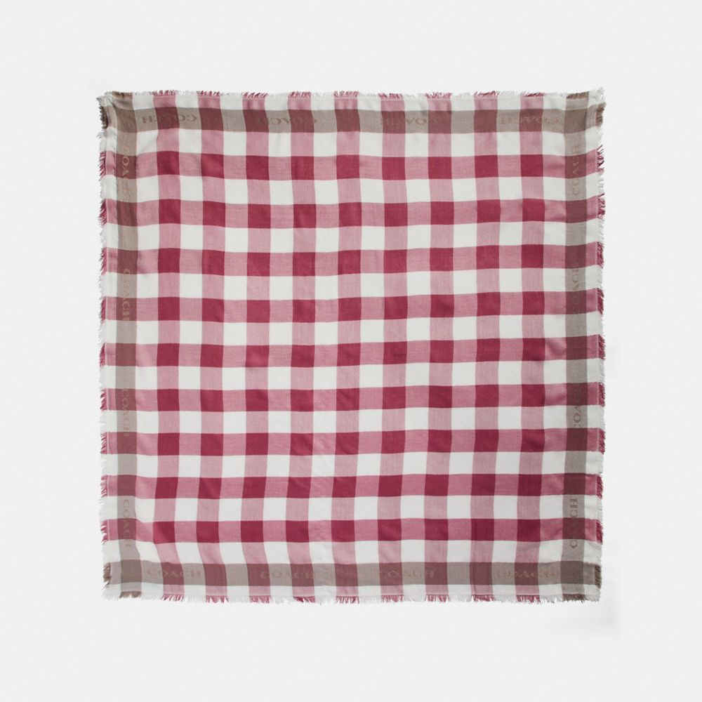 BUFFALO PLAID PRINT OVERSIZED SQUARE SCARF - STRAWBERRY - COACH F78223