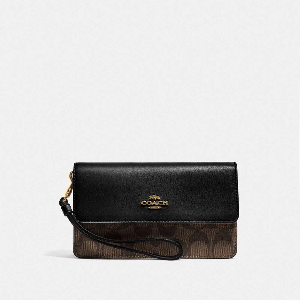 COACH F78229 FOLDOVER WRISTLET IN SIGNATURE CANVAS BROWN/BLACK/GOLD