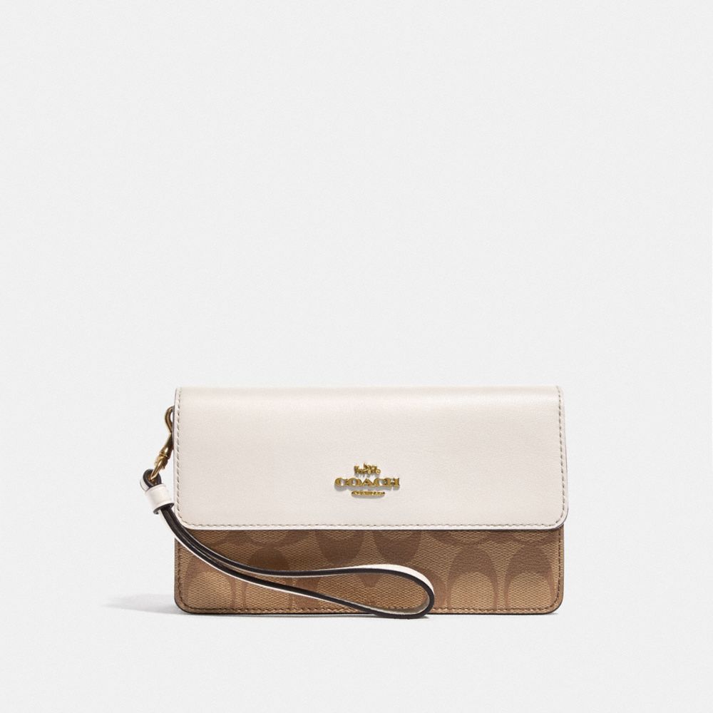 COACH FOLDOVER WRISTLET IN SIGNATURE CANVAS - KHAKI/CHALK/GOLD - F78229