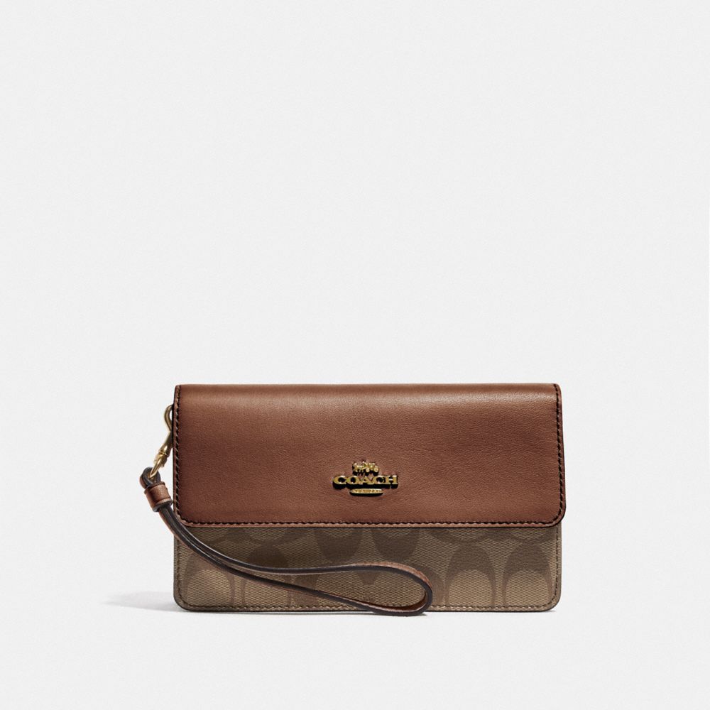 FOLDOVER WRISTLET IN SIGNATURE CANVAS - KHAKI/SADDLE 2/GOLD - COACH F78229