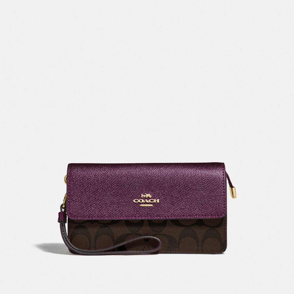 FOLDOVER WRISTLET IN SIGNATURE CANVAS - F78229 - IM/BROWN METALLIC BERRY