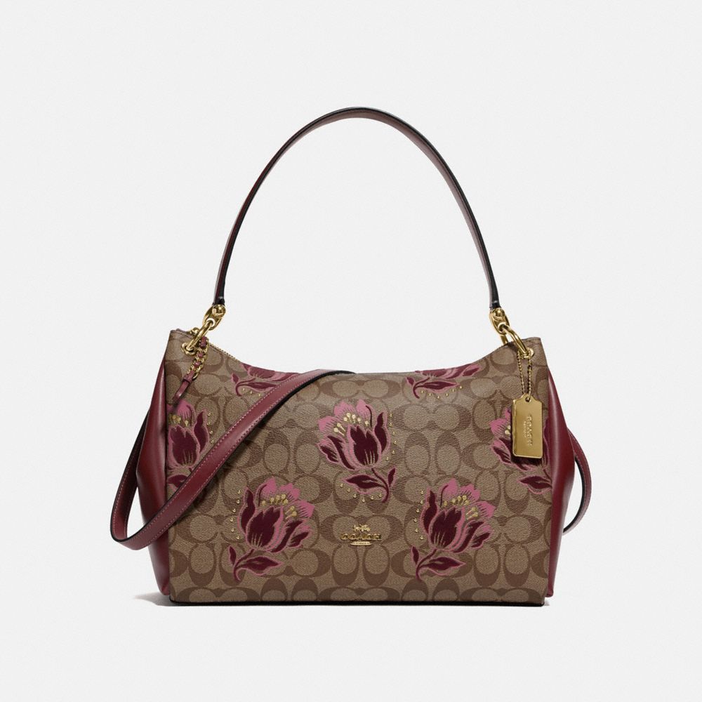 COACH F78239 Mia Shoulder Bag In Signature Canvas With Desert Tulip Print Flocking IM/KHAKI PINK MULTI