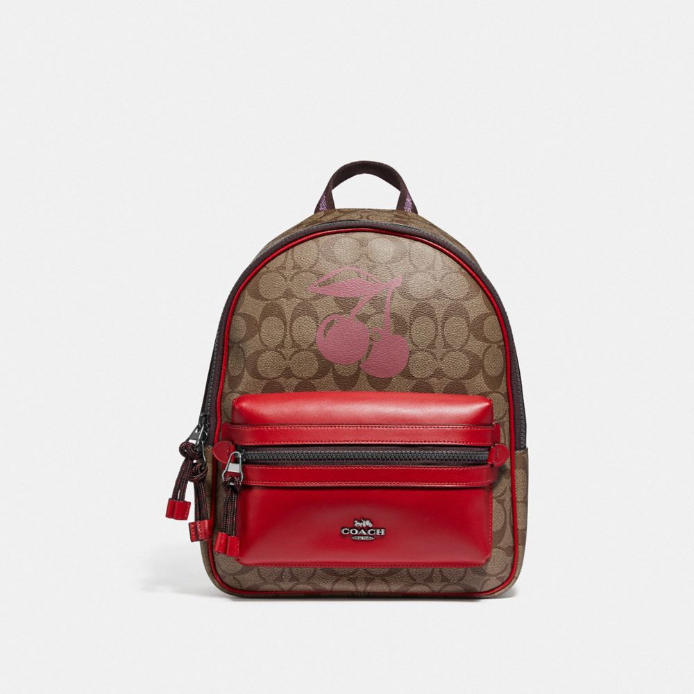 COACH F78254 - MEDIUM CHARLIE BACKPACK IN SIGNATURE CANVAS WITH CHERRY MOTIF QB/KHAKI MULTI