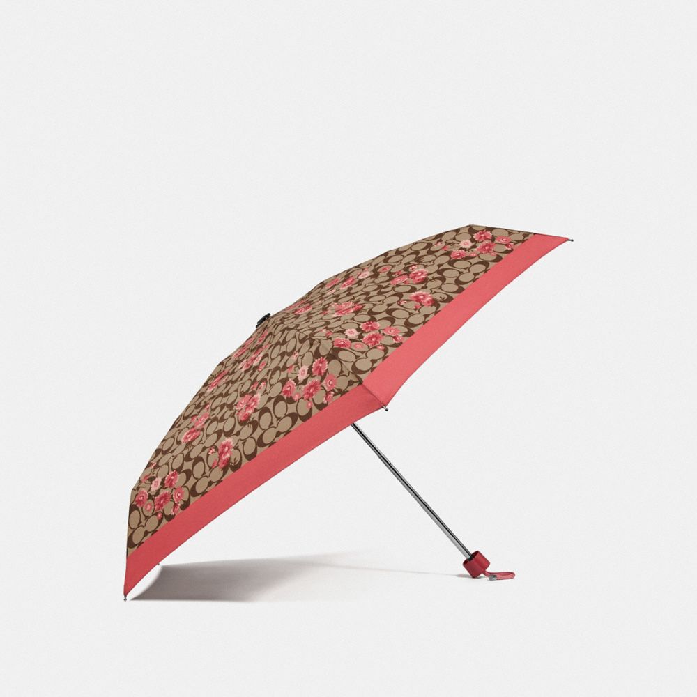 COACH F78284 Mini Umbrella In Signature Prairie Daisy Cluster Print KHAKI/CORAL/GOLD