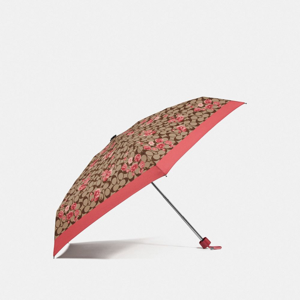 COACH MINI UMBRELLA IN SIGNATURE PRAIRIE DAISY CLUSTER PRINT - KHAKI/CORAL/GOLD - F78284