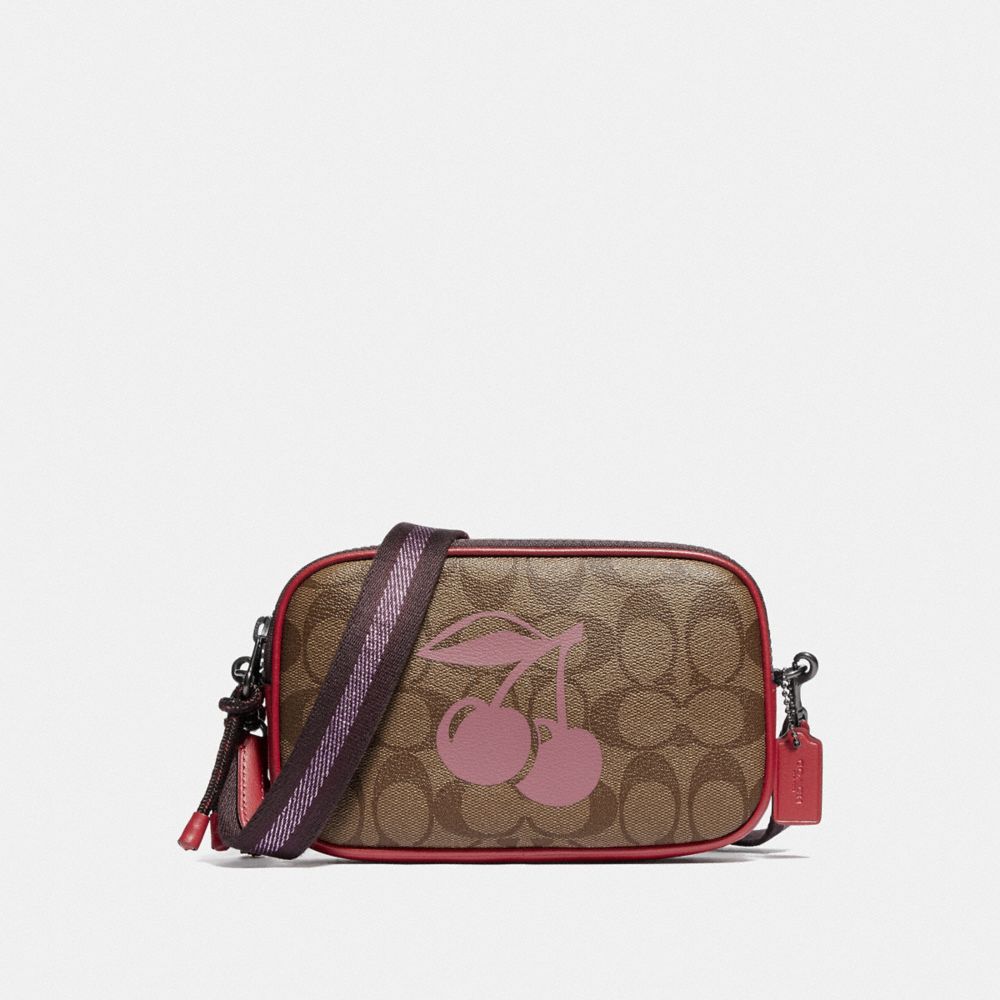 CROSSBODY POUCH IN SIGNATURE CANVAS WITH CHERRY MOTIF - F78357 - QB/KHAKI MULTI