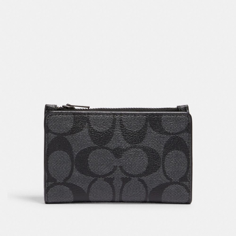 COACH Slim Bifold Card Wallet In Signature Canvas - GUNMETAL/CHARCOAL - F78673