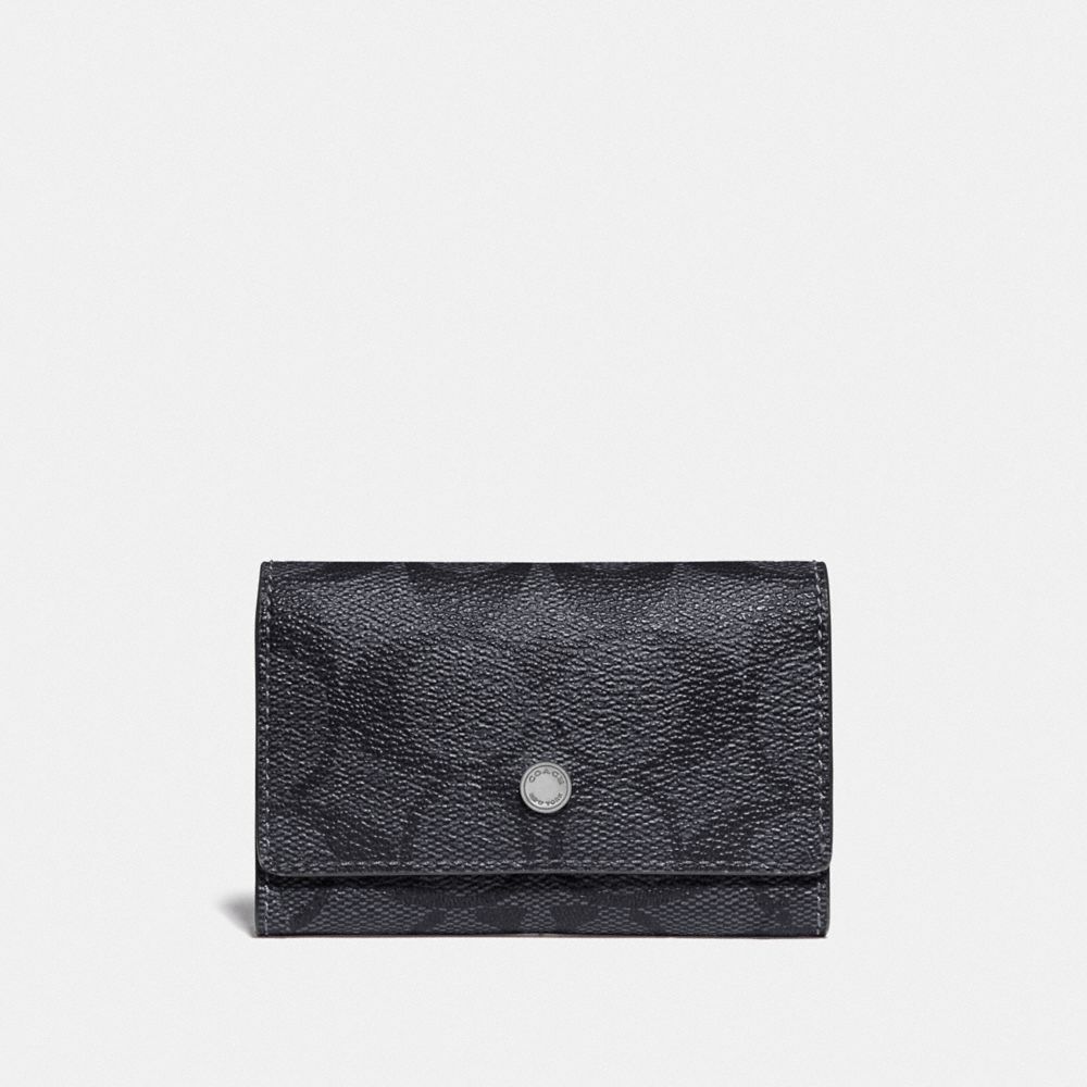 COACH FIVE RING KEY CASE IN SIGNATURE CANVAS - CHARCOAL/HEATHER GREY/MINERAL/BLACK ANTIQUE NICKEL - F78675