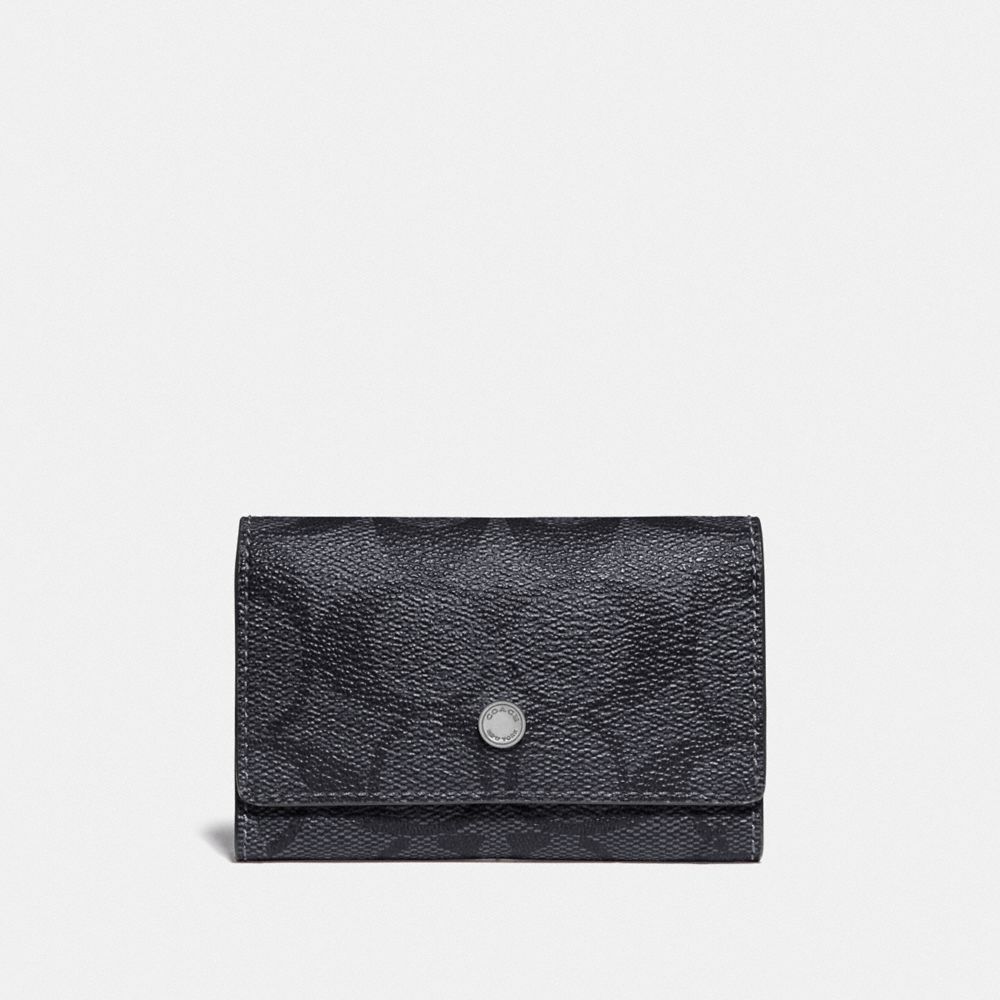 COACH F78675 FIVE RING KEY CASE IN SIGNATURE CANVAS CHARCOAL/HEATHER GREY/MINERAL/BLACK ANTIQUE NICKEL