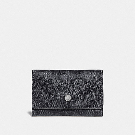 COACH FIVE RING KEY CASE IN SIGNATURE CANVAS - CHARCOAL/HEATHER GREY/MINERAL/BLACK ANTIQUE NICKEL - F78675
