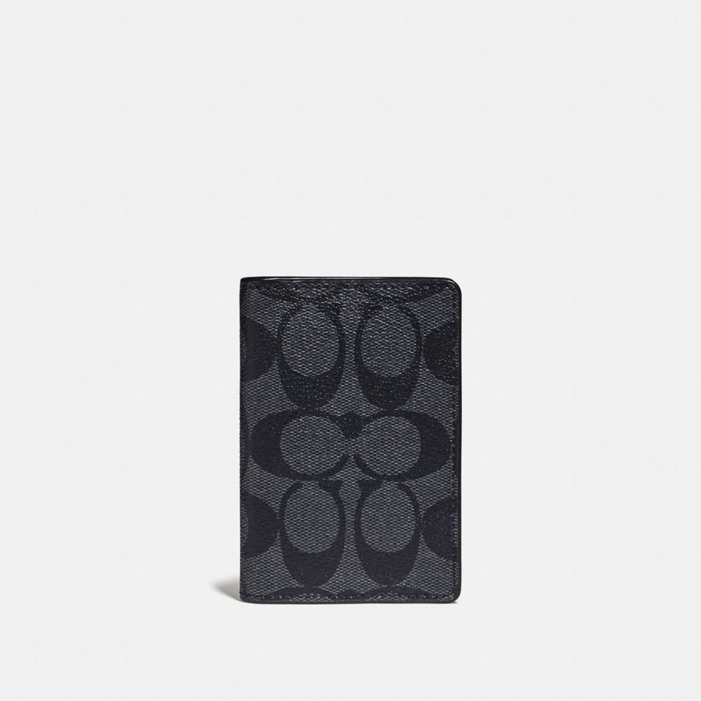COACH F78676 CARD WALLET IN COLORBLOCK SIGNATURE CANVAS CHARCOAL/BLUE-MULTI/BLACK-ANTIQUE-NICKEL