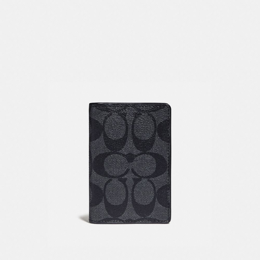 COACH F78676 CARD WALLET IN COLORBLOCK SIGNATURE CANVAS CHARCOAL/BLUE MULTI/BLACK ANTIQUE NICKEL