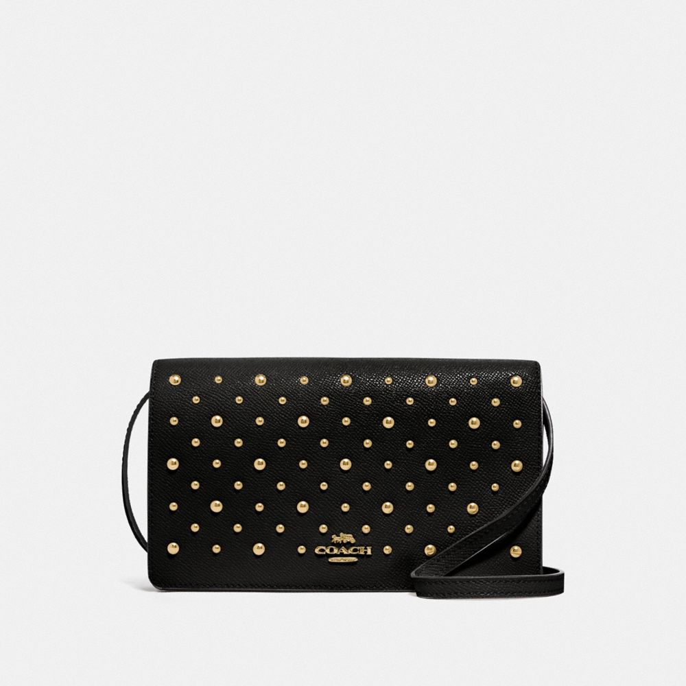 HAYDEN FOLDOVER CROSSBODY CLUTCH WITH RIVETS - F78698 - BLACK/IMITATION GOLD