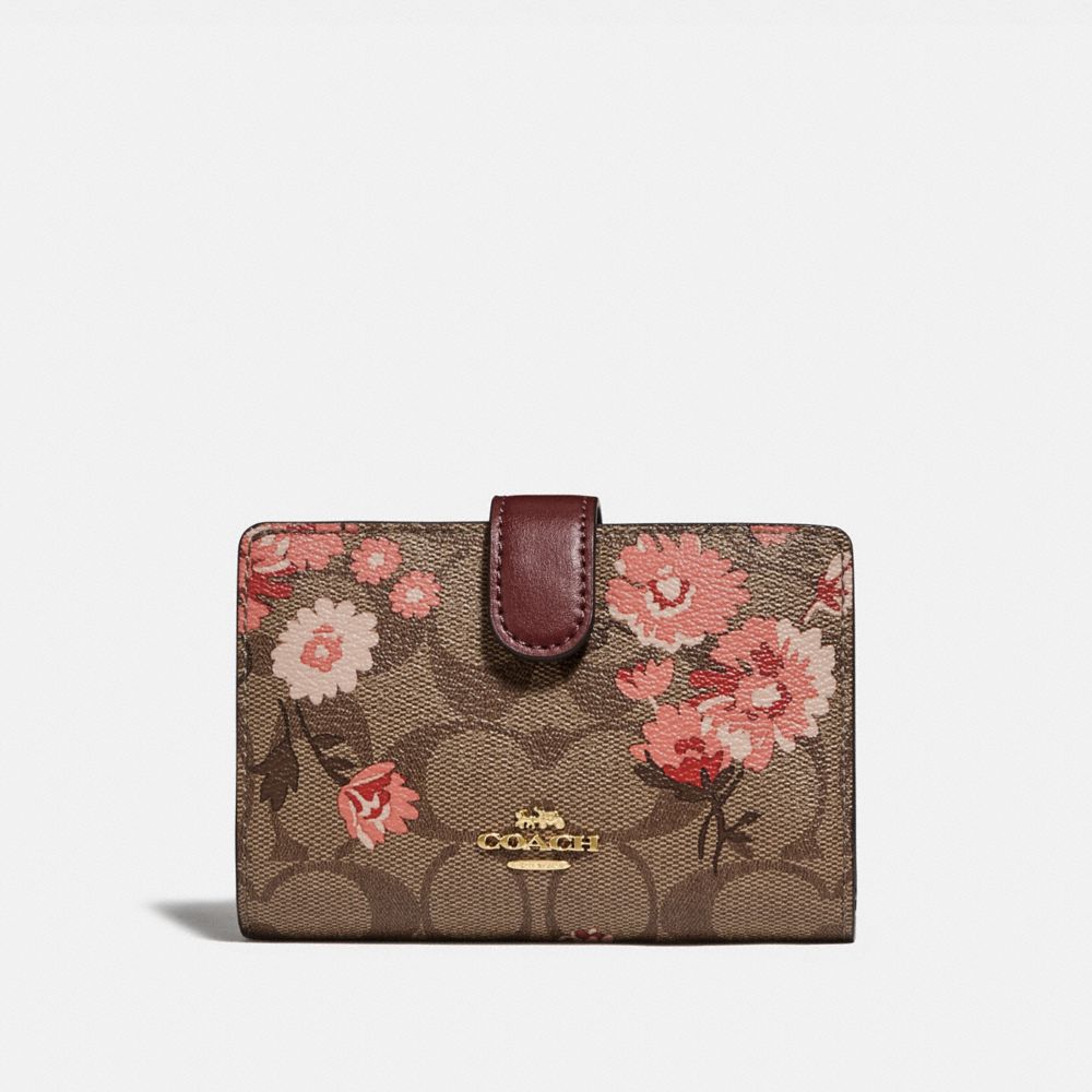 MEDIUM CORNER ZIP WALLET IN SIGNATURE CANVAS WITH PRAIRIE DAISY CLUSTER PRINT - KHAKI CORAL MULTI/IMITATION GOLD - COACH F78699