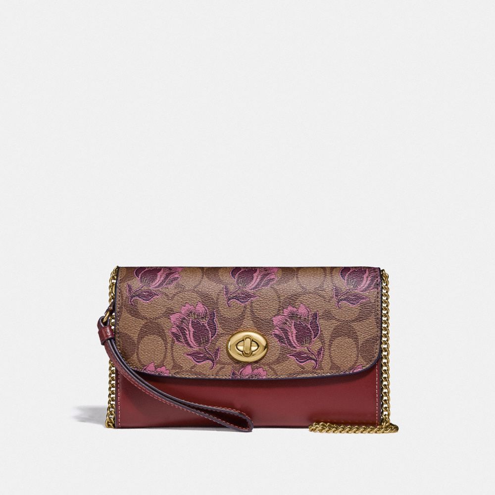 NWT Coach Signature Charm Loop With Tea Rose Floral Charm Saddle / Gold  33087
