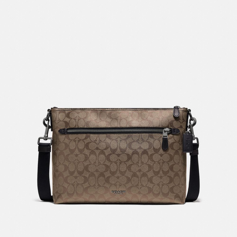 GRAHAM SOFT MESSENGER IN SIGNATURE CANVAS - TAN/BLACK ANTIQUE NICKEL - COACH F78722