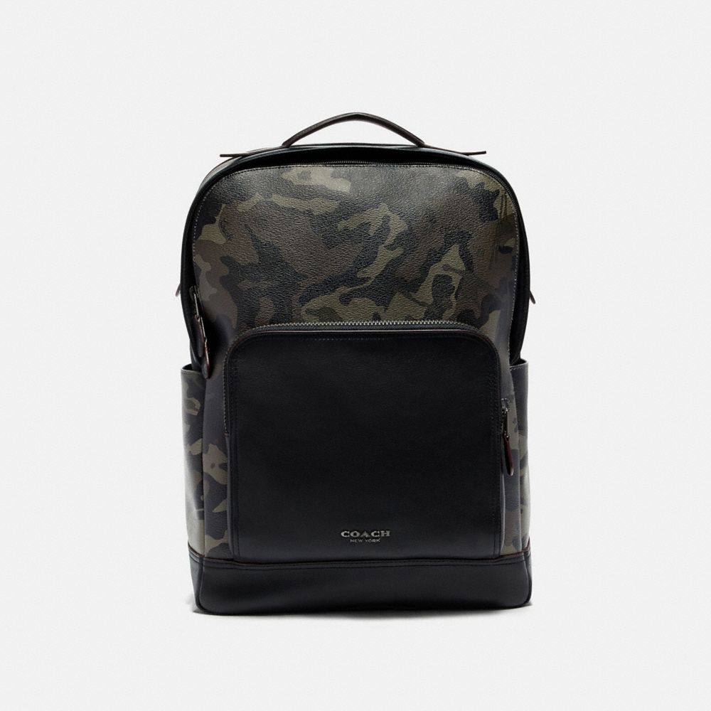 COACH F78726 GRAHAM BACKPACK WITH CAMO PRINT GREEN/BLACK ANTIQUE NICKEL