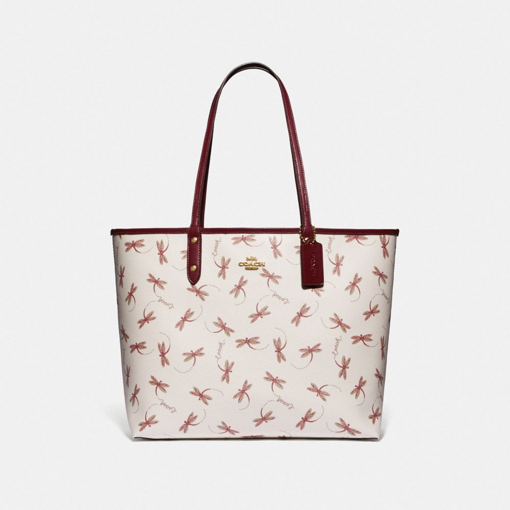 REVERSIBLE CITY TOTE WITH DRAGONFLY PRINT - F78729 - IM/CHALK MULTI
