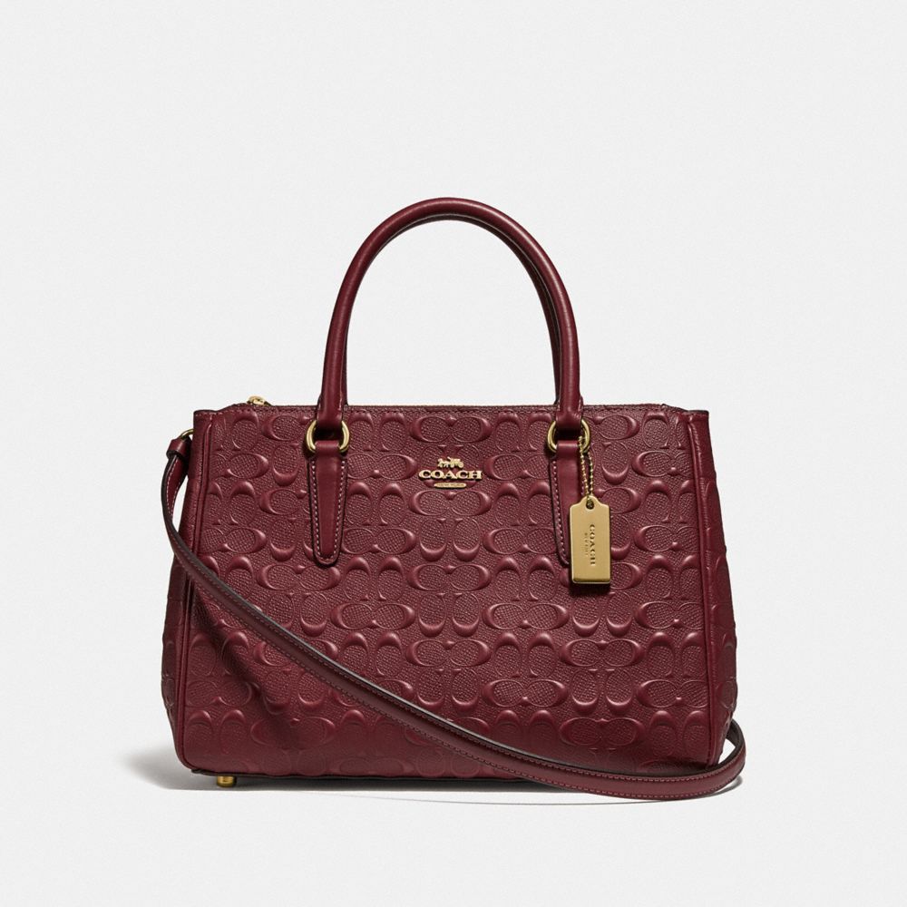 COACH F78751 SURREY CARRYALL IN SIGNATURE LEATHER WINE/IMITATION GOLD