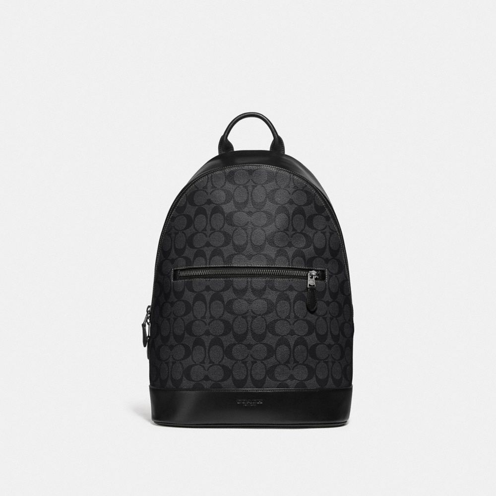 WEST SLIM BACKPACK IN SIGNATURE CANVAS - CHARCOAL/BLACK/BLACK ANTIQUE NICKEL - COACH F78756