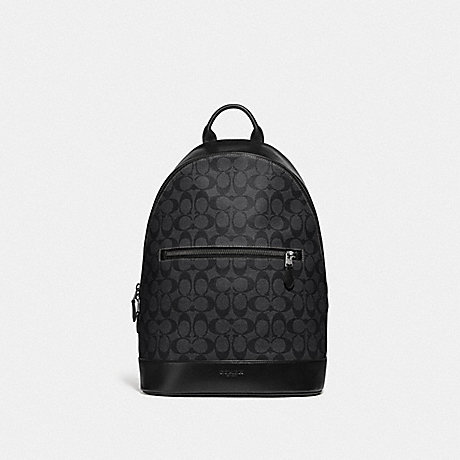 COACH F78756 WEST SLIM BACKPACK IN SIGNATURE CANVAS CHARCOAL/BLACK/BLACK-ANTIQUE-NICKEL