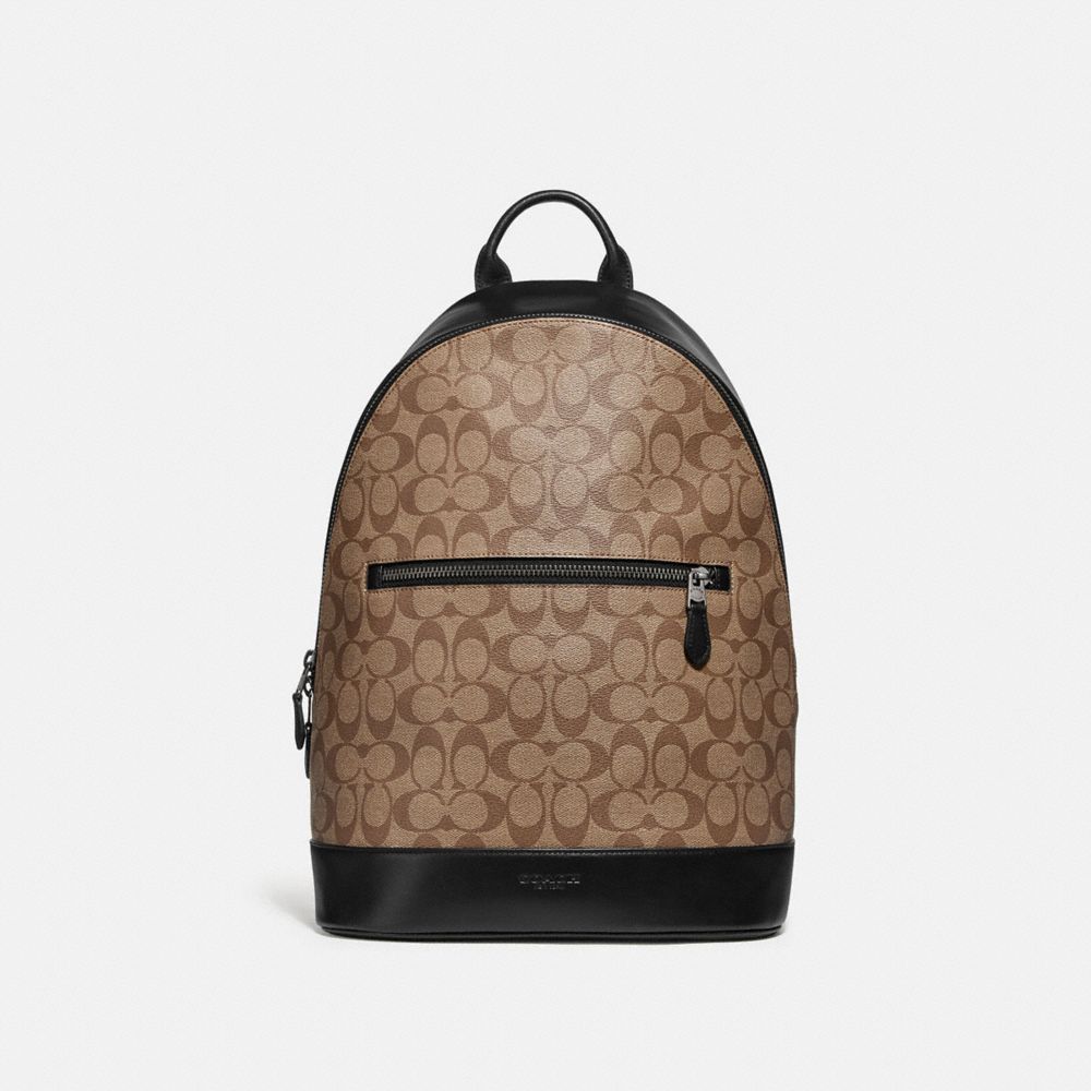 COACH F78756 West Slim Backpack In Signature Canvas TAN/BLACK ANTIQUE NICKEL