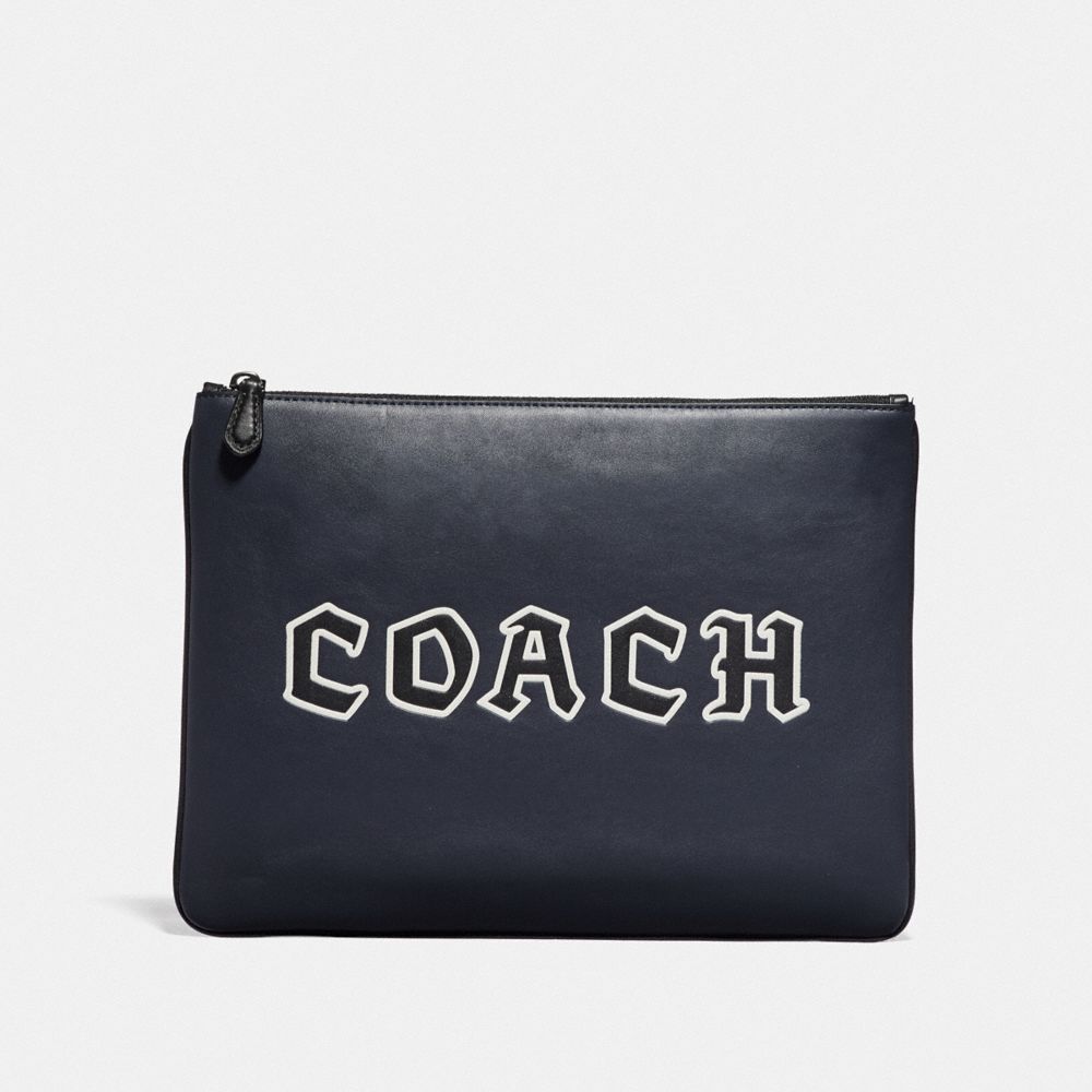 COACH F78758 Large Pouch With Coach Script MIDNIGHT NAVY/BLACK ANTIQUE NICKEL